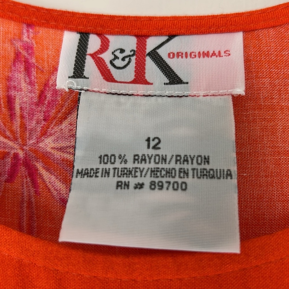 NWT R&K Originals sleeveless sheath style orange tropical sun dress, size 12 - Picture 4 of 10